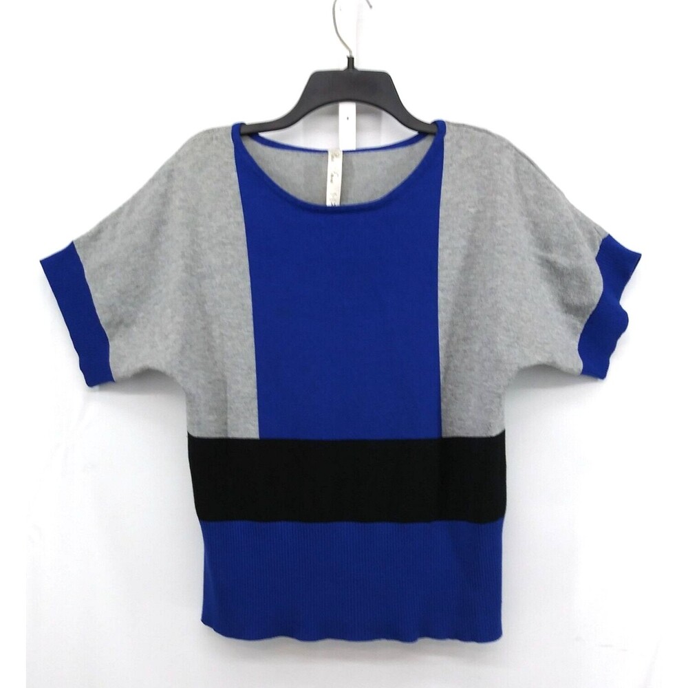 Pina Rossi Shirt Womens Size M Blue Gray Black Short Sleeve Pullover Blouse Top